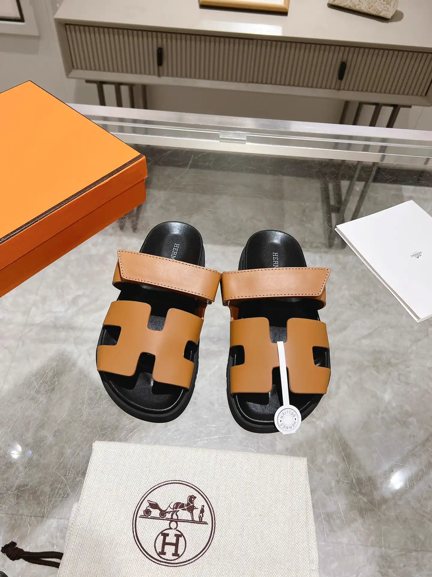 Herme* Ancone Leather Slide Sandals image 1