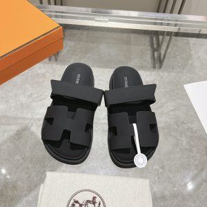 Herme* Ancone Solid Color Silk Leather Platform Slide Sandals image 1
