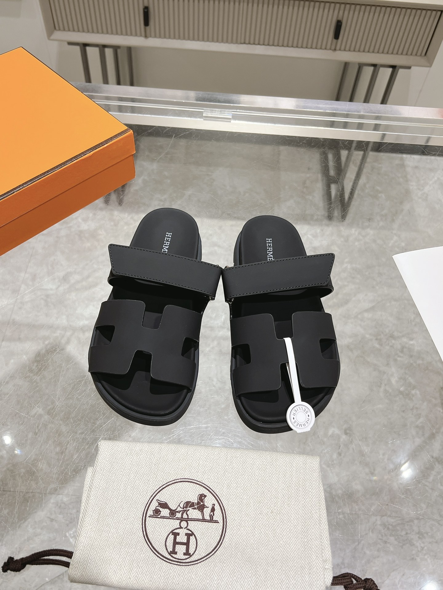 Herme* Ancone Solid Color Silk Leather Platform Slide Sandals image 1