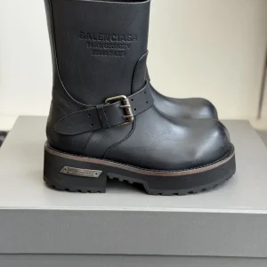 Balenciaga Distressed Leather Ankle Boots with Buckle image 1