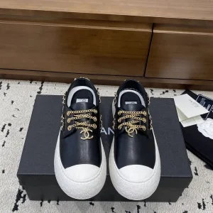 Women's Retro Style Sheepskin Sneakers with Chain Decor image 1