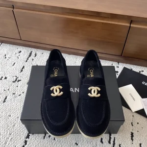 CHANEL Black Suede Loafers with Gold CC Buckle image 1