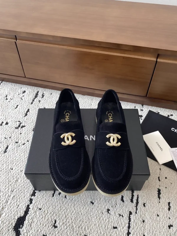 CHANEL Black Suede Loafers with Gold CC Buckle image 1