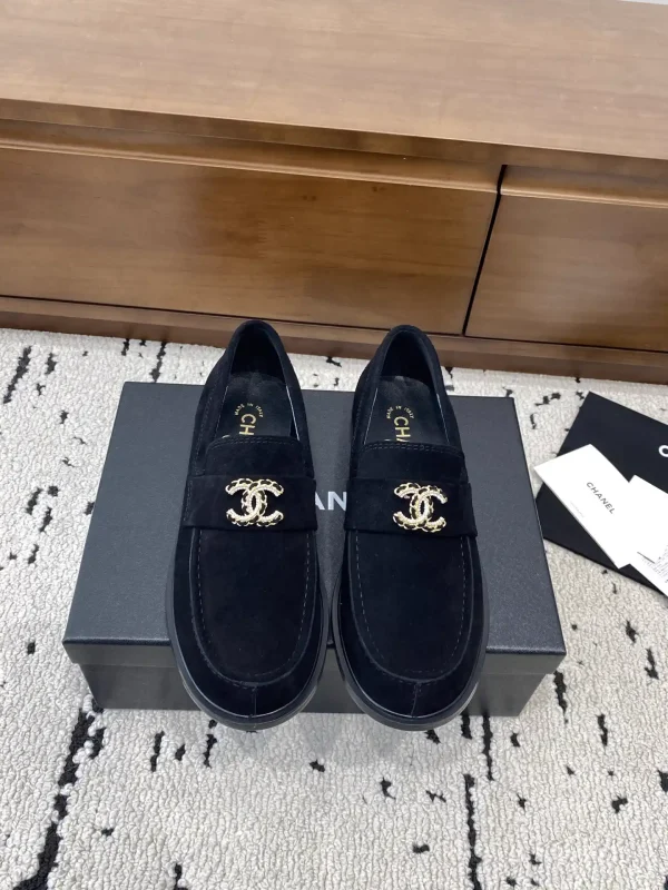 CHANEL Black Suede Loafers with CC Logo image 1