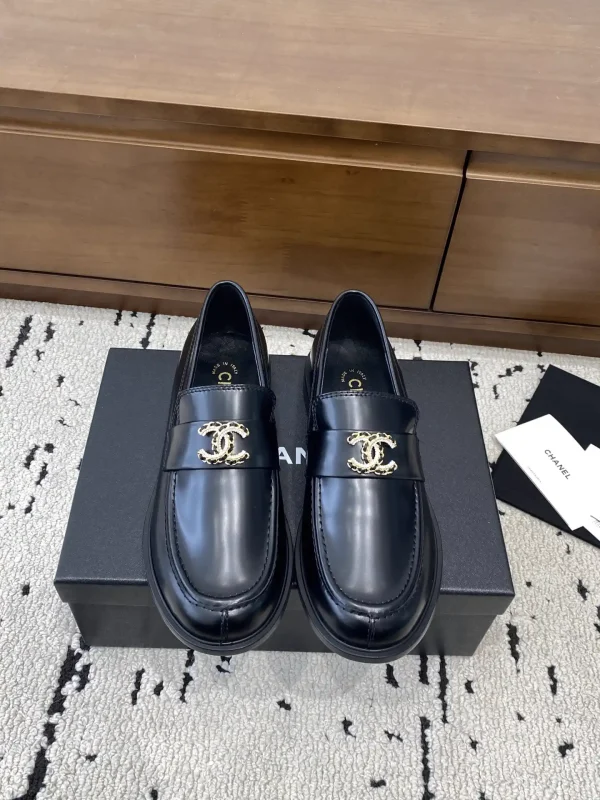 CHANEL Black Leather Loafers with CC Logo image 1