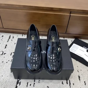 Women's Patent Leather Chunky Heel Loafers with Button Detail image 1