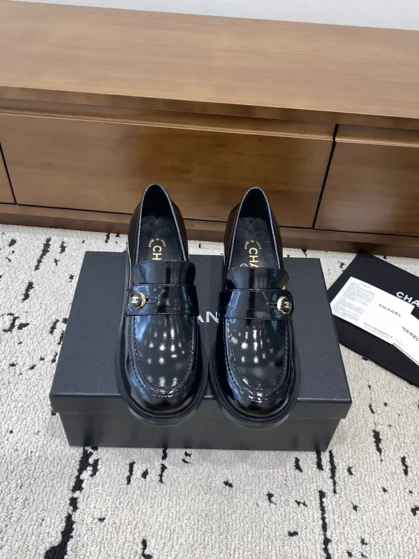 Women's Patent Leather Chunky Heel Loafers with Button Detail image 1