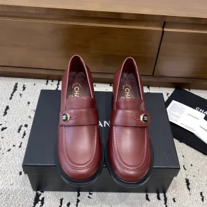 Burgundy Leather Block Heel Loafers with Decorative Button image 1