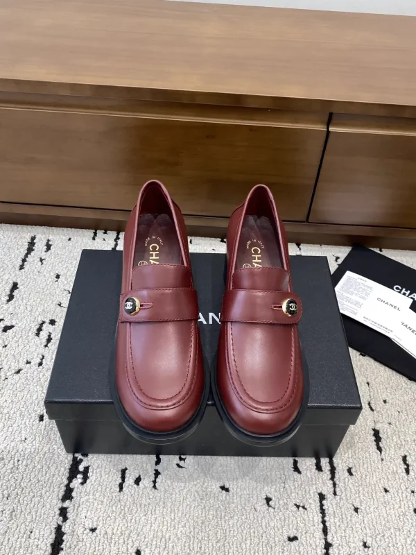 Burgundy Leather Block Heel Loafers with Decorative Button image 1