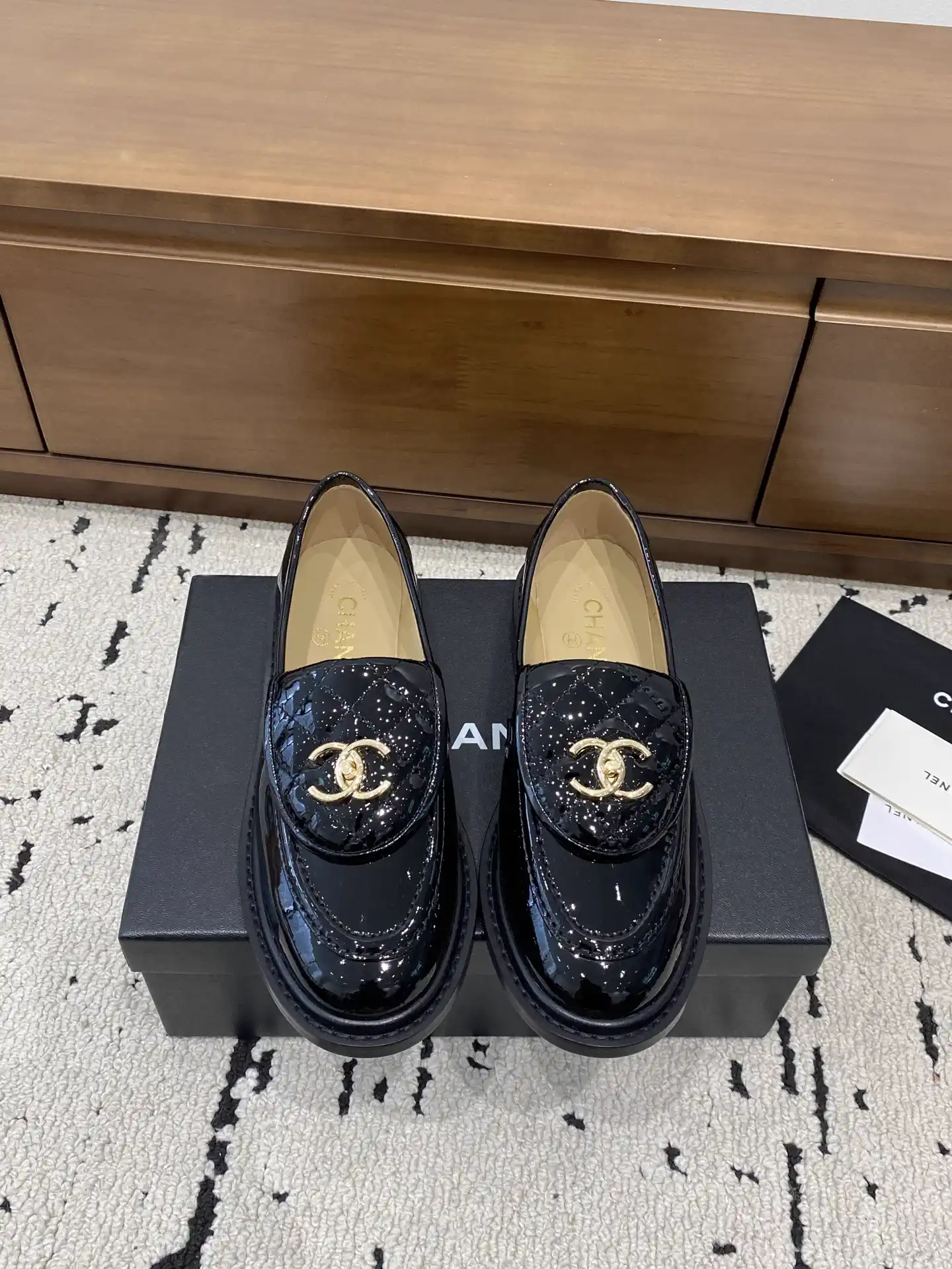CHANEL Quilted Patent Leather Loafers with CC Logo image 1