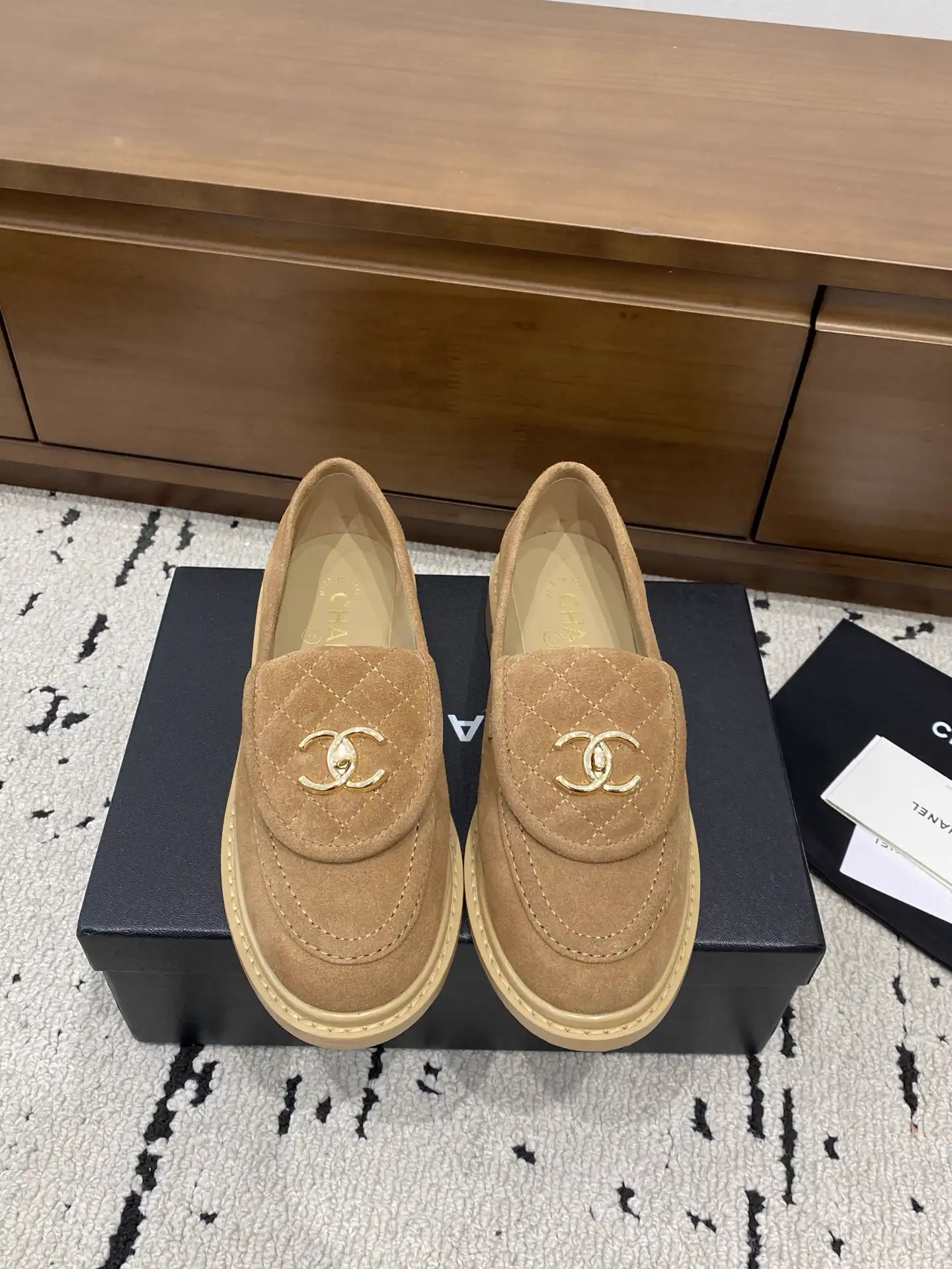 Quilted Suede Loafers with Gold-Tone Buckle image 1