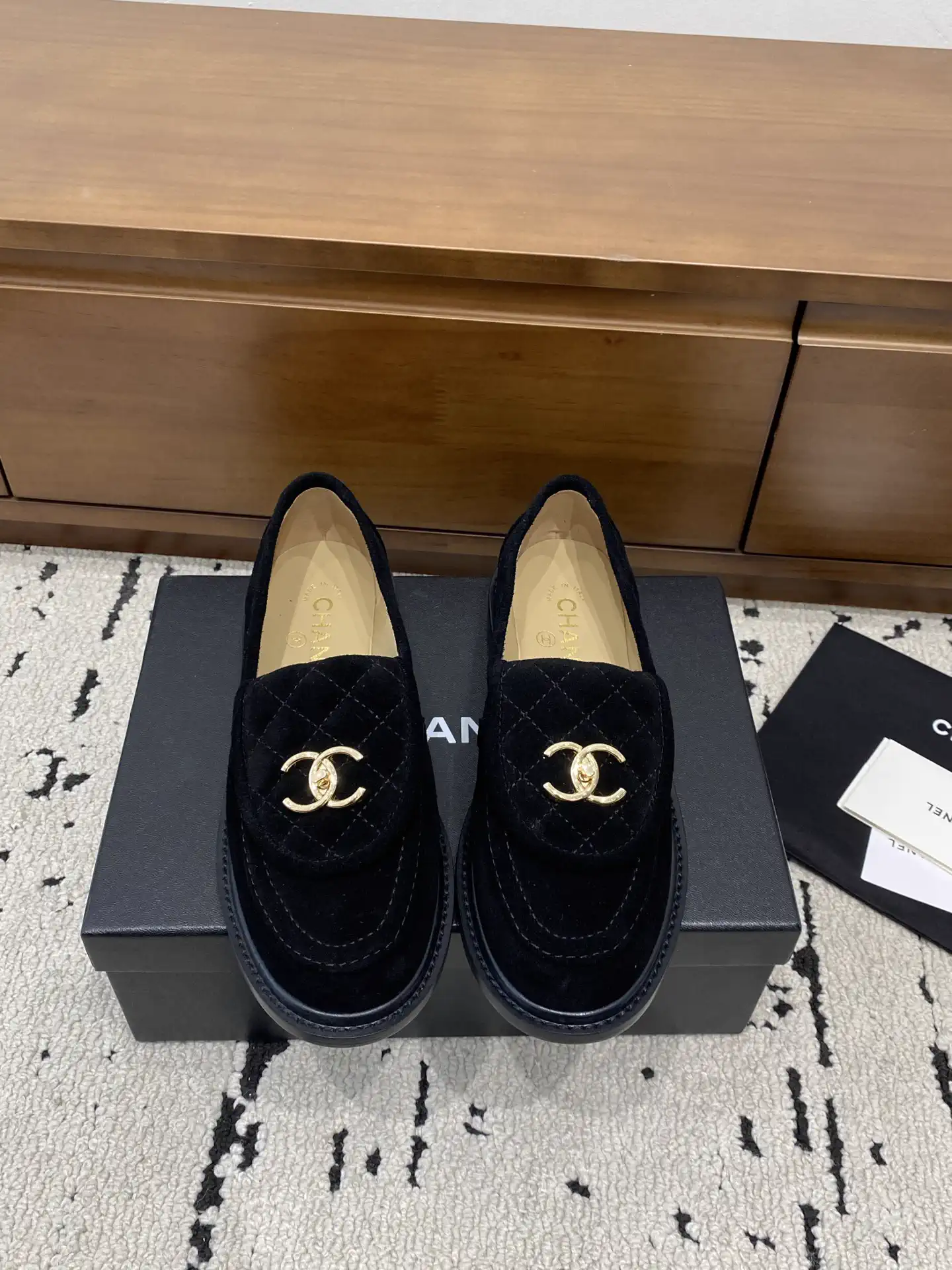 Quilted Suede Loafers with CC Logo image 1