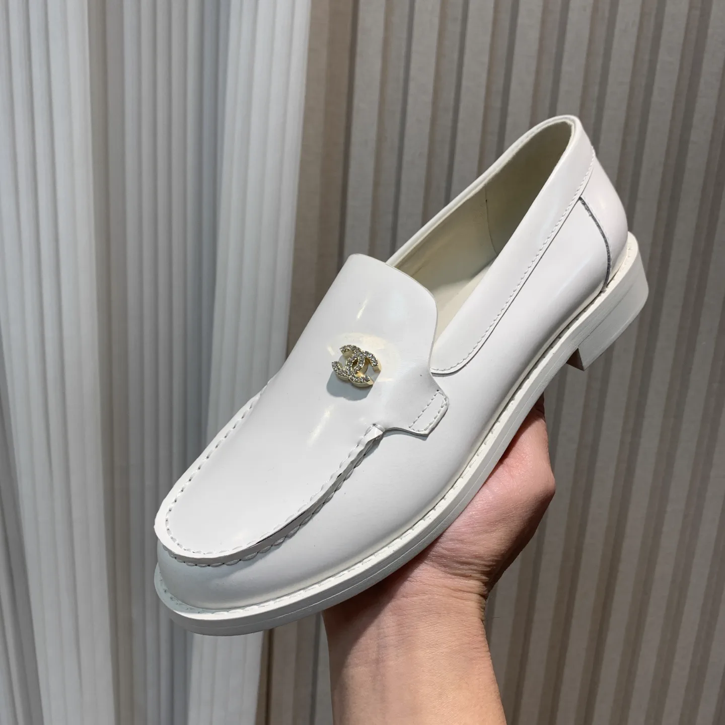 Women's Leather Loafers with Rhinestone Buckle image 1