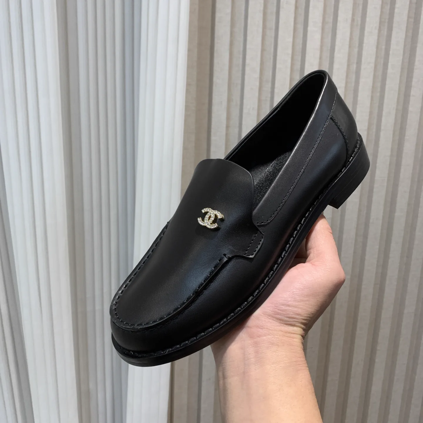 Rhinestone Buckle Leather Loafers image 1