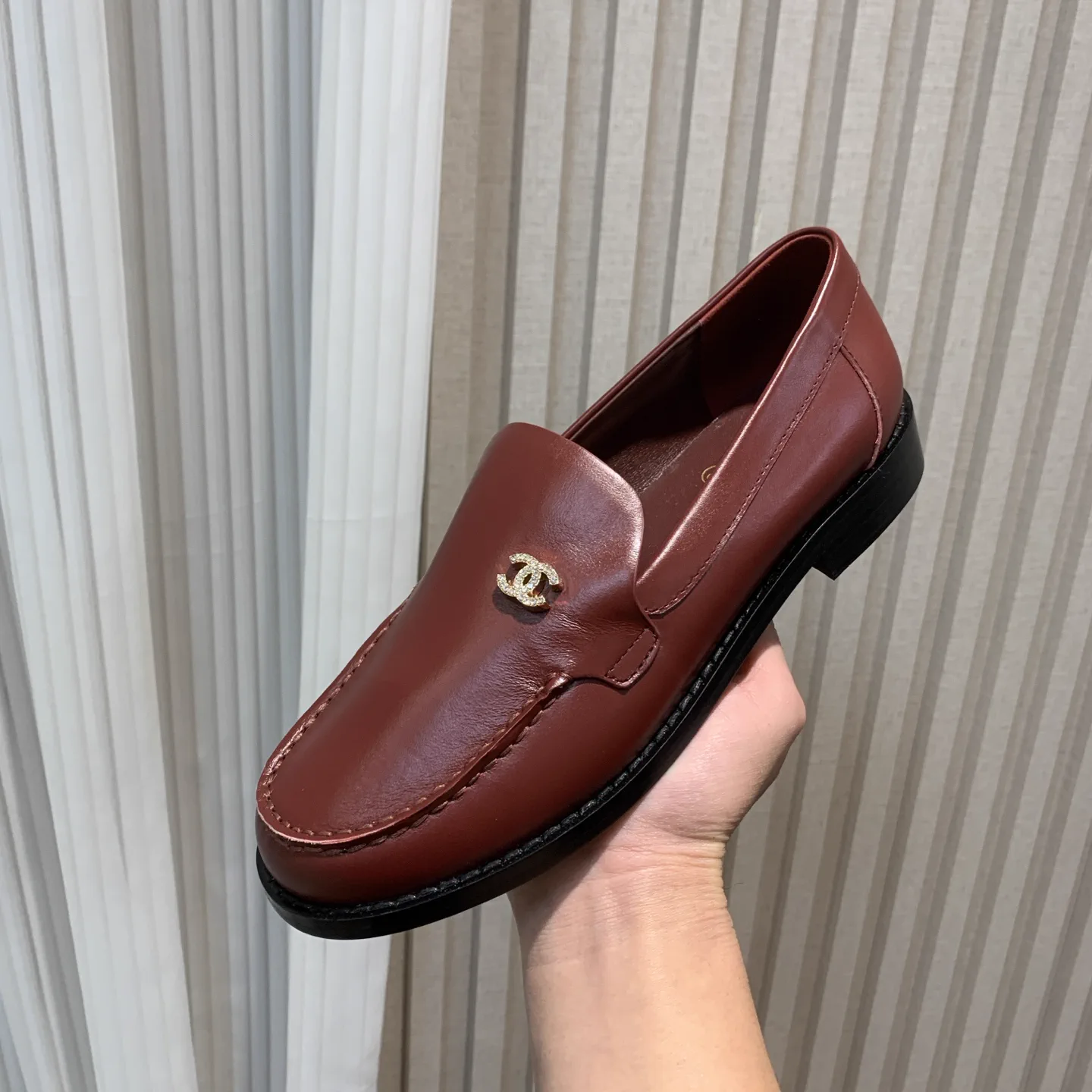 Rhinestone Buckle Leather Loafers image 1