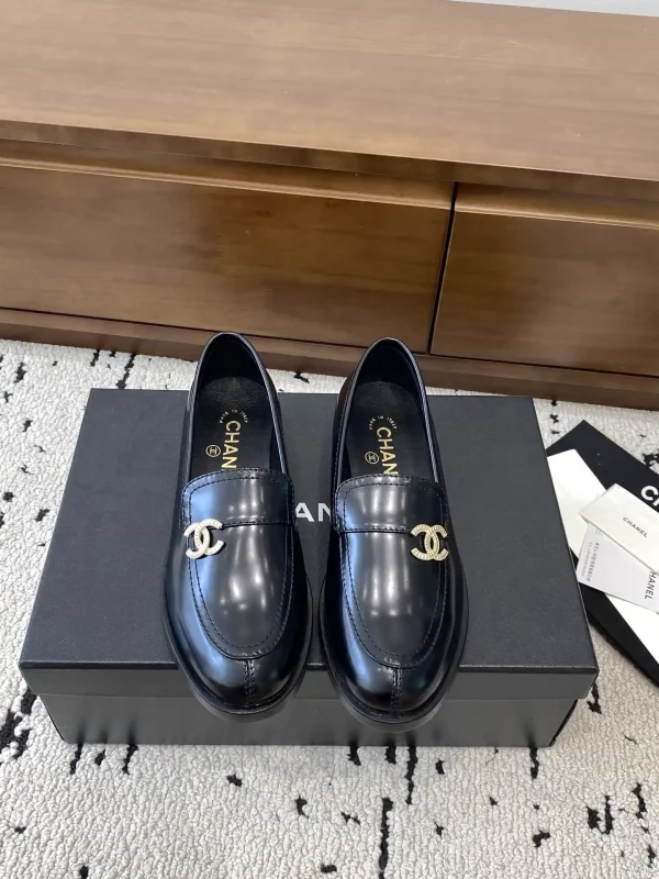 CHANEL Black Leather Loafers image 1