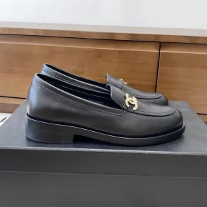 CHANEL Black Leather Loafers image 1