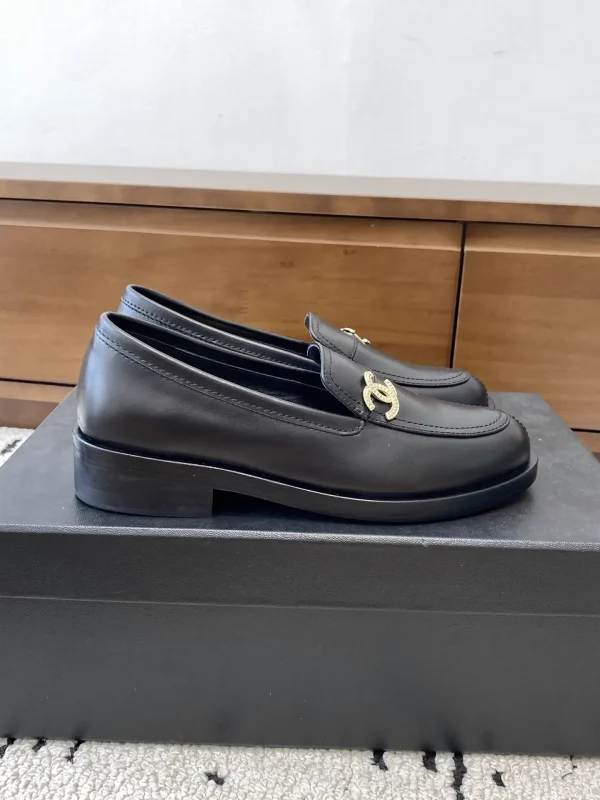 CHANEL Black Leather Loafers image 1