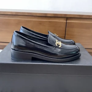 CHANEL Black Leather Loafers image 1