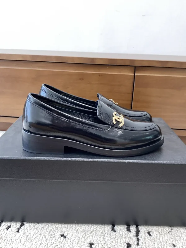 CHANEL Black Leather Loafers image 1