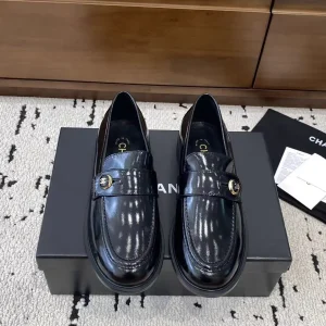 Women's Patent Leather Loafers with Decorative Button image 1