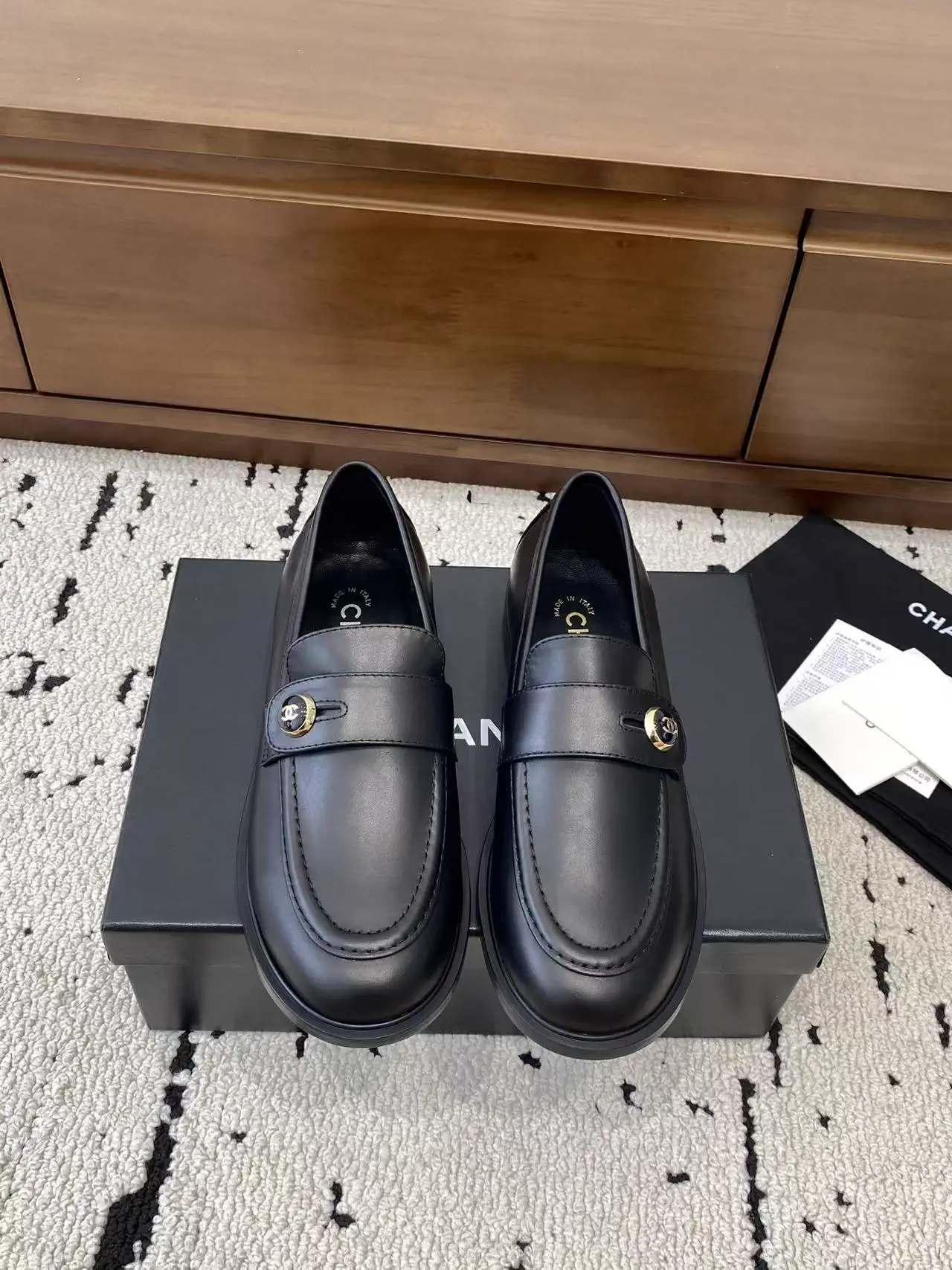 Women's Leather Loafers with Decorative Button image 1