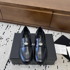 CHANEL Black Leather Loafers image 1