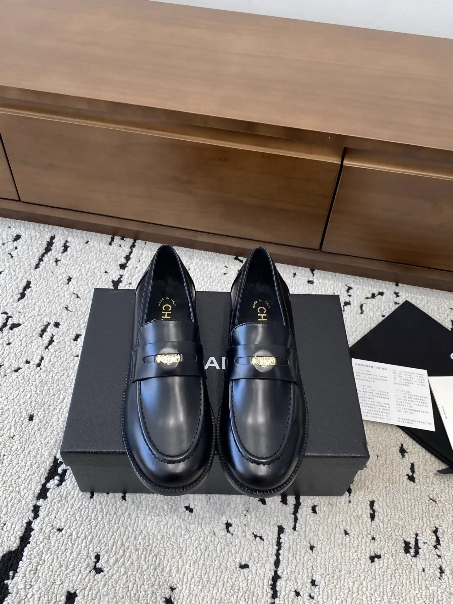 CHANEL Black Leather Loafers image 1