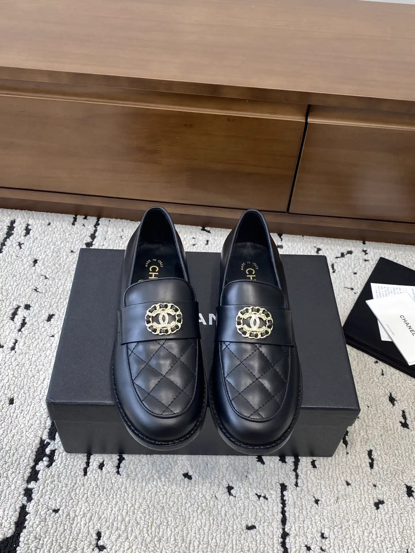 Quilted Leather Loafers with Decorative Emblem image 1