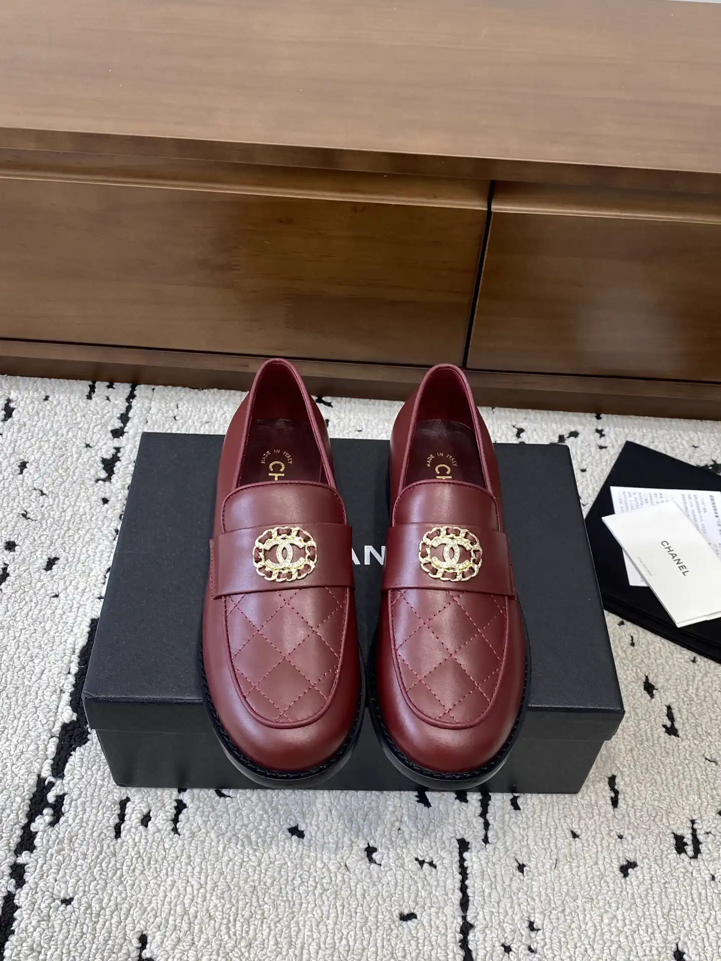 Quilted Leather Loafers with Decorative Emblem image 1