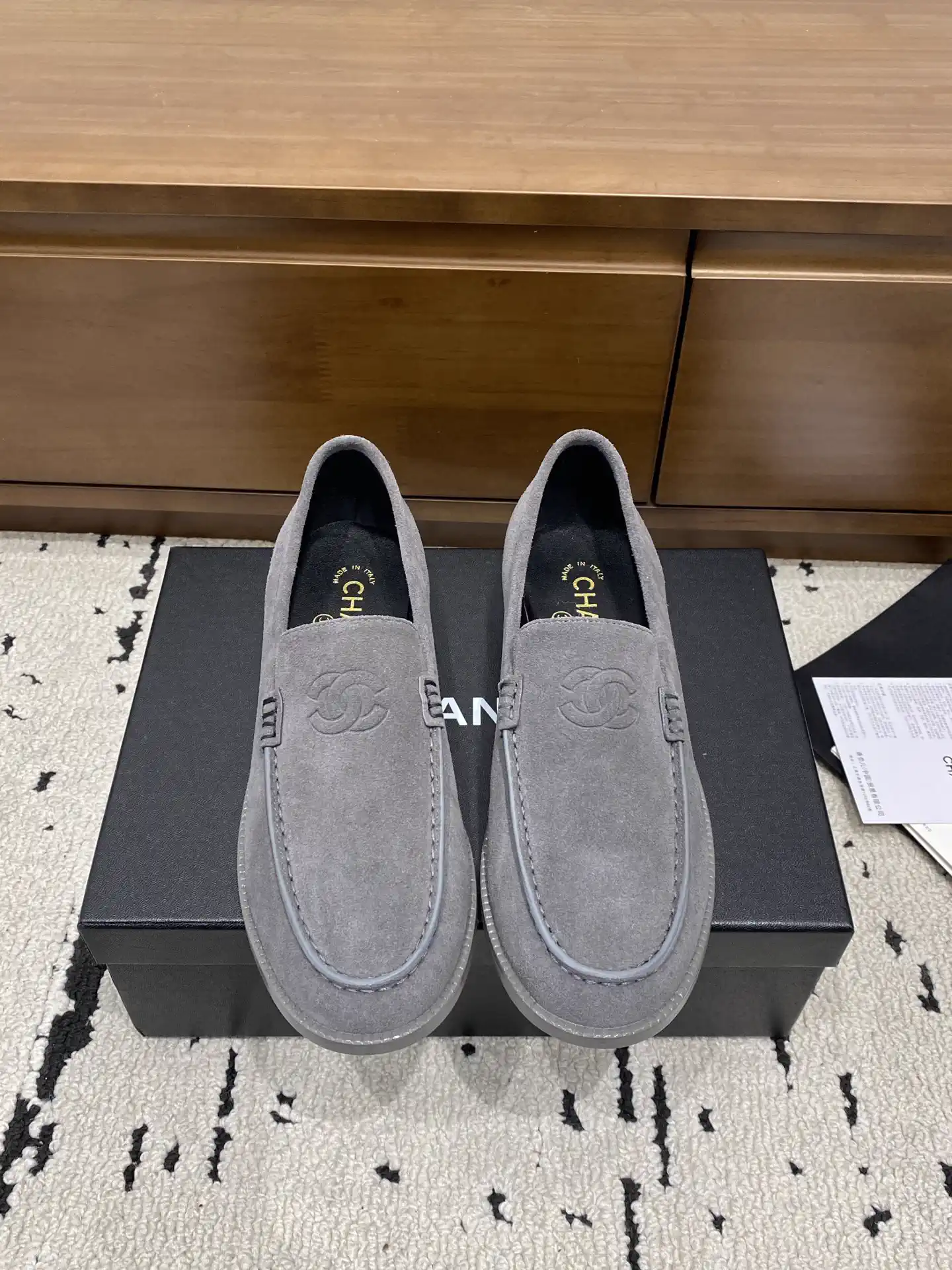 Gray Suede Loafers with Interlocking Logo image 1