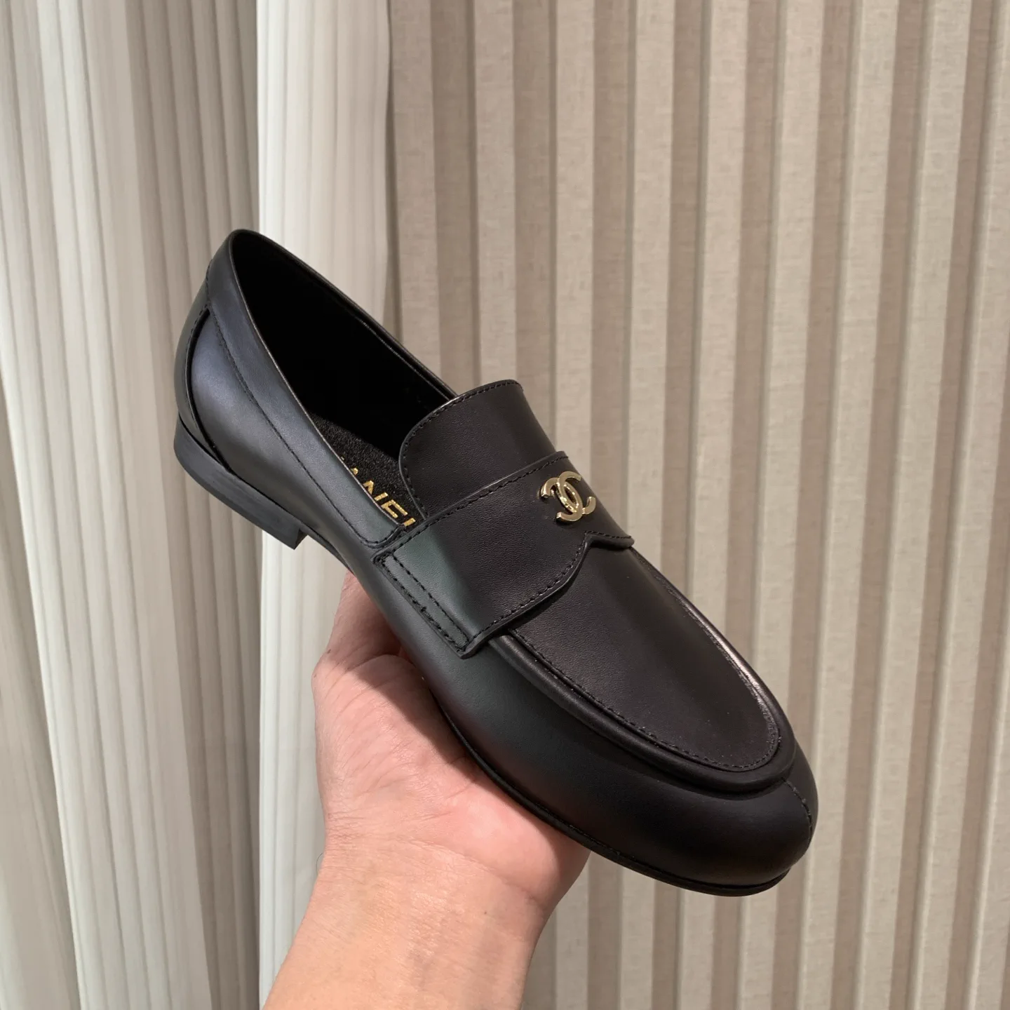 CHANEL Double C Rhinestone Buckle Leather Loafers image 1
