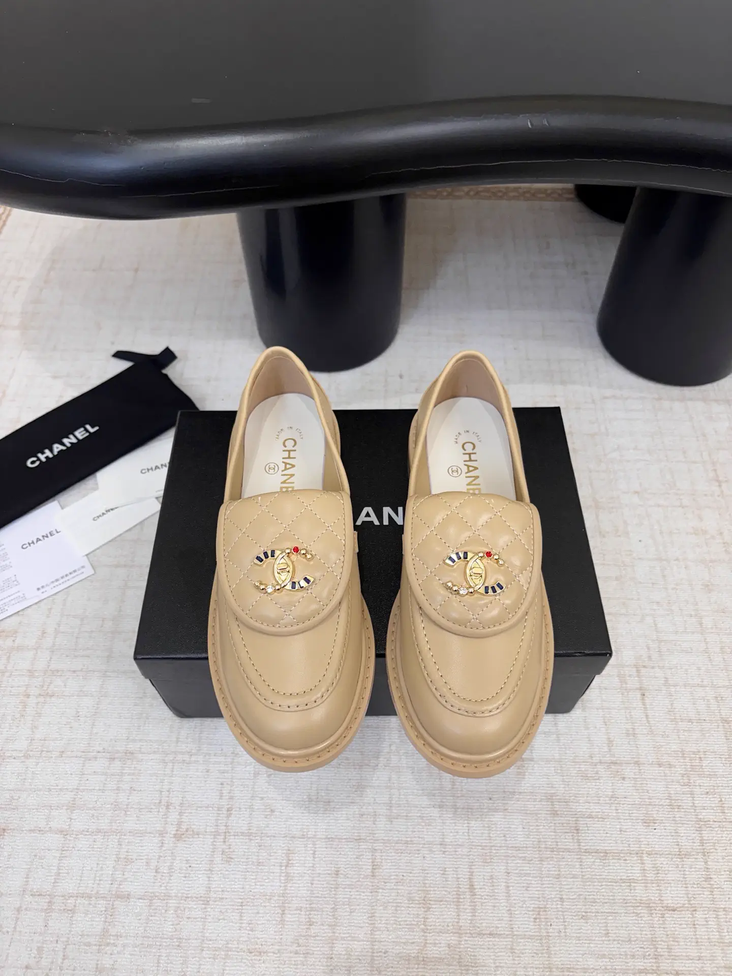 Quilted Loafer Shoes with Decorative Buckle image 1