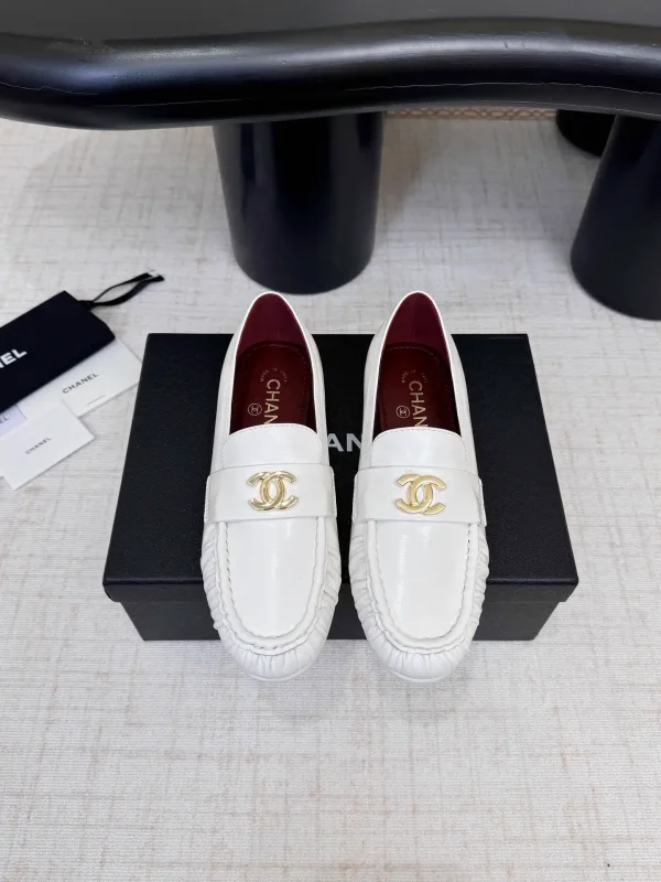 White Leather Loafers with Gold Logo Accent image 1
