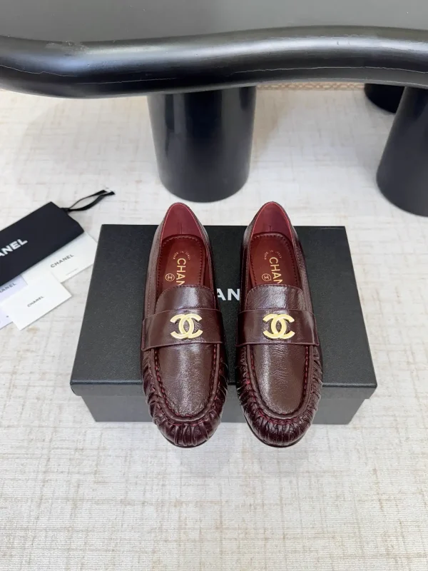 Burgundy Leather Loafers with Gold Logo Accent image 1