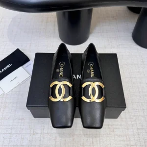CHANEL Square Toe Loafers with Gold Hardware image 1