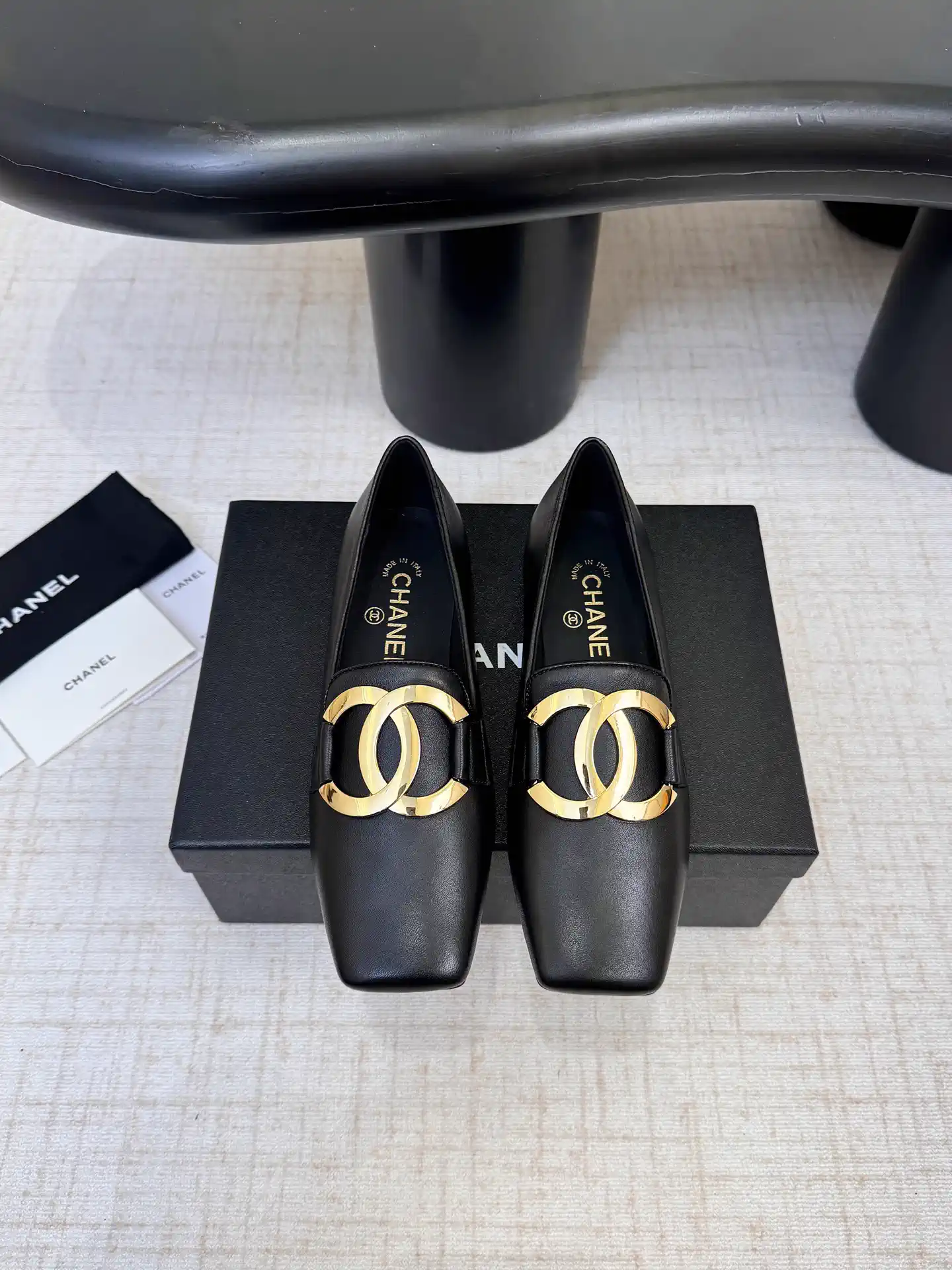 CHANEL Square Toe Loafers with Gold Hardware image 1