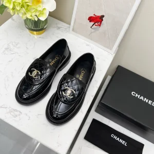 CHANEL Women's Patent Leather Loafers with CC Logo image 1