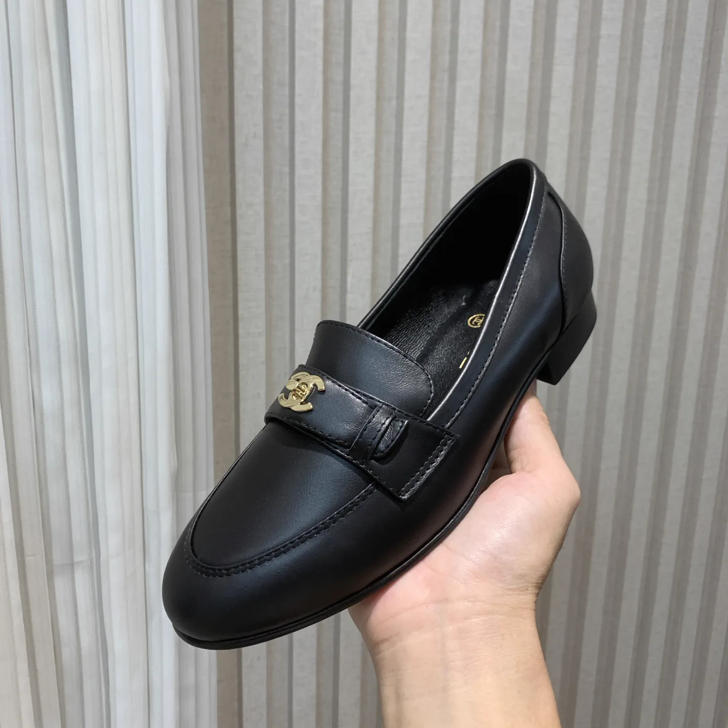 Women's Leather Loafers with Gold Logo Accent image 1