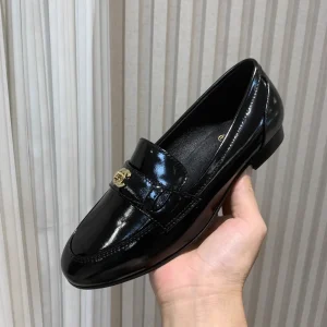 Women's Patent Leather Loafers with Gold Hardware image 1