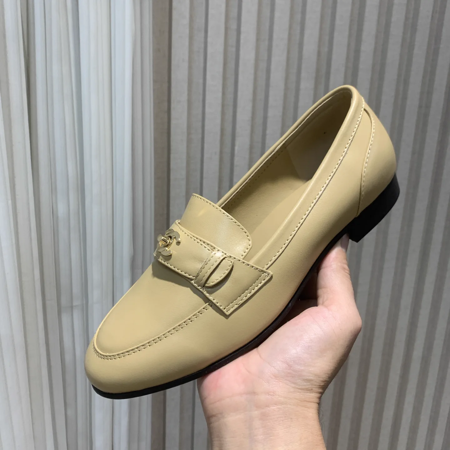 Women's Leather Loafers with Gold Logo Accent image 1