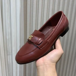Women's Leather Loafers with Gold Logo Accent image 1
