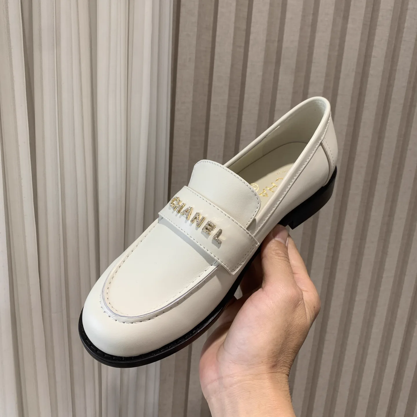 Rhinestone Logo Leather Loafer Mules image 1