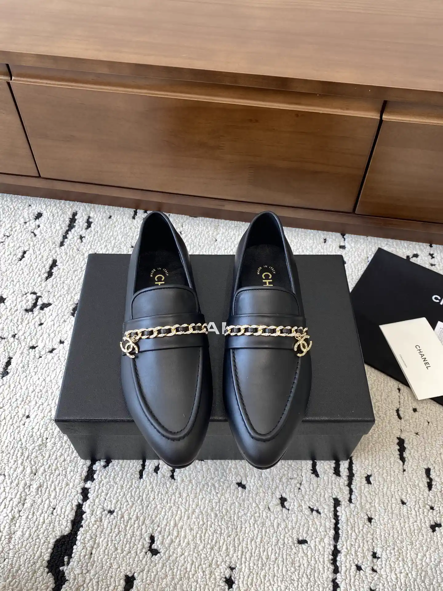 Chain Buckle Pointed Toe Low Heel Loafer Flats image 1