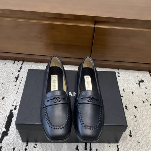 Black Square Toe Low Heel Leather Loafers image 1