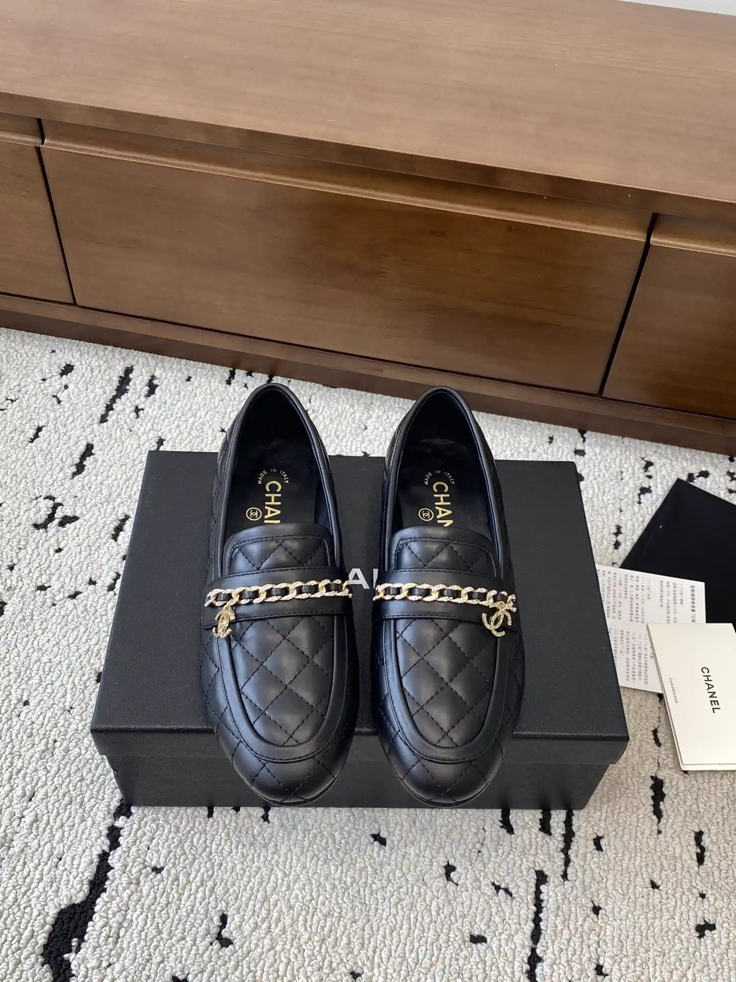 Quilted Chain Decor Low Heel Flat Loafers image 1