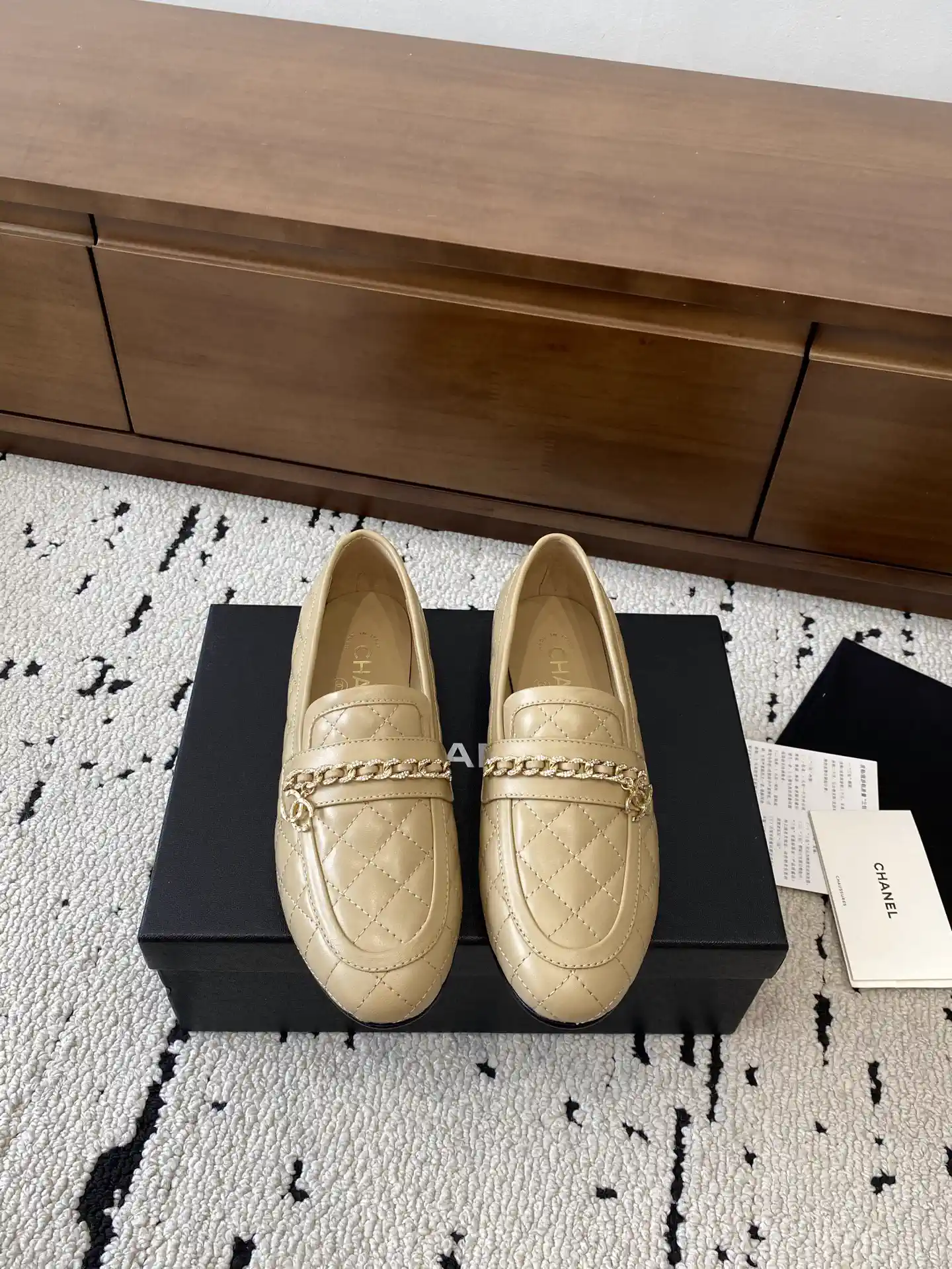 Quilted Chain Decor Low Heel Flat Loafers image 1
