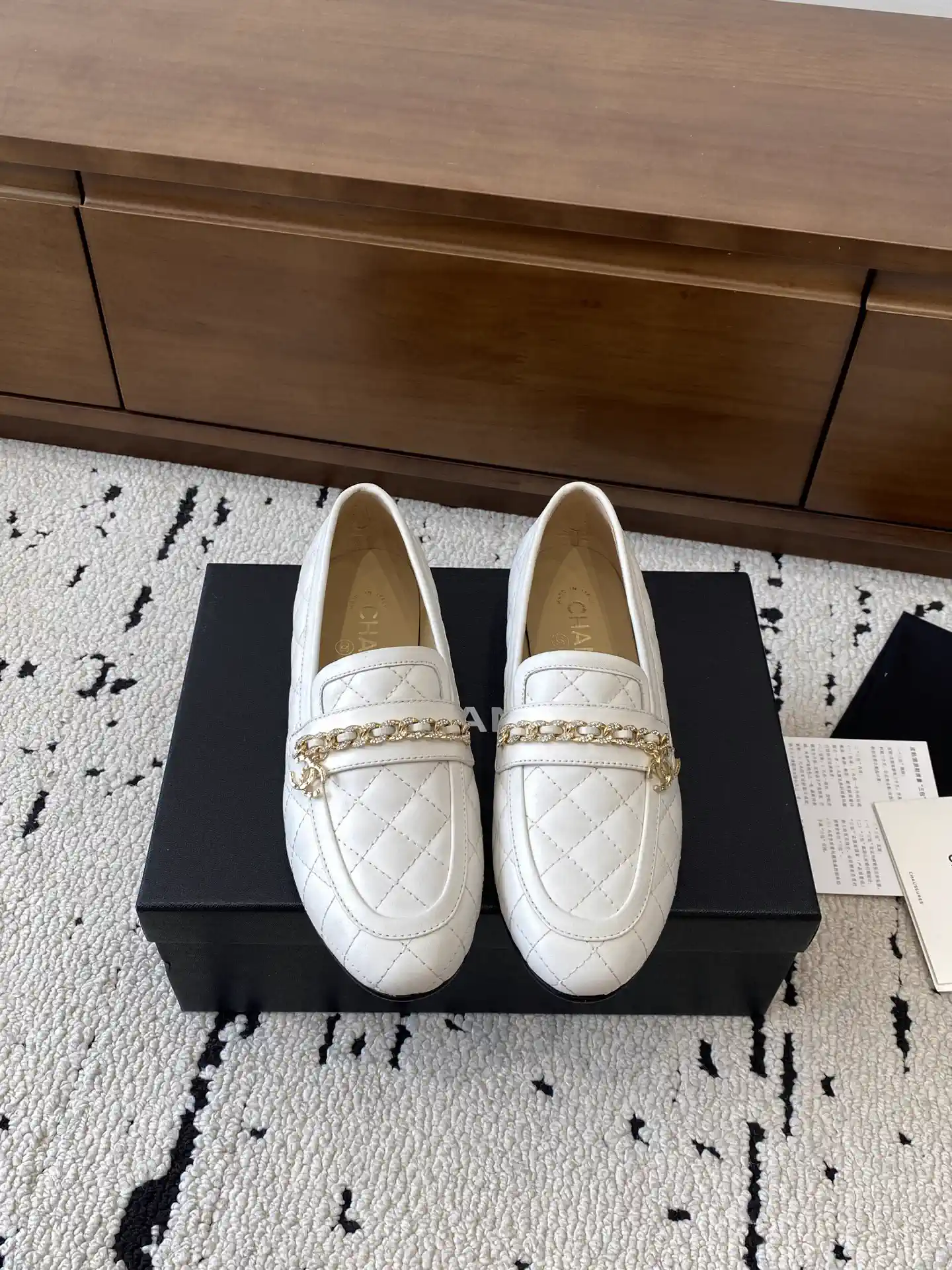 Quilted Leather Loafers with Chain Detail image 1