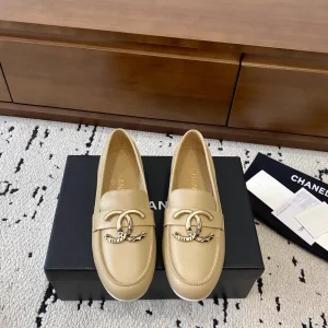 Beige Low Heel Pointed Toe Flat Loafers image 1