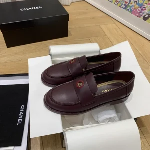 Burgundy Leather Loafers with Logo Accent image 1